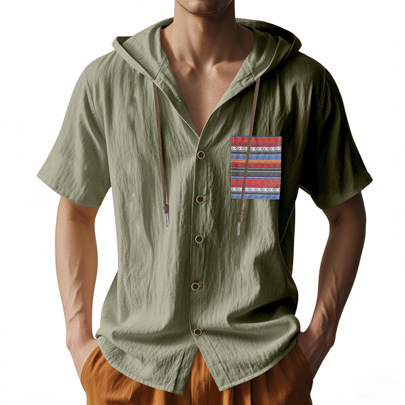 Casual short sleeve shirt for men with hood and colorful pattern Lune London