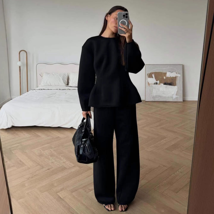 Women's Two-Piece Lounge Set with Tailored Peplum Top and Wide Pants Amarae