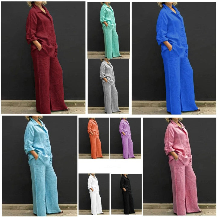 Women's Relaxed Linen Set with Oversized Shirt and Wide Palazzo Pants Amarae