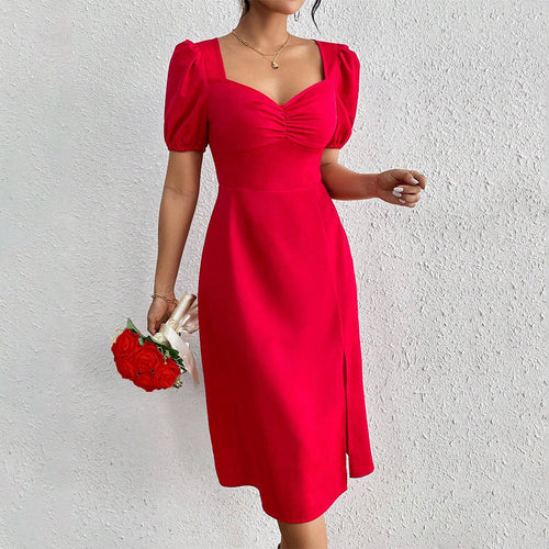Robe midi pour femmes avec manches bouffantes et fente latérale élégante Chic & Stil