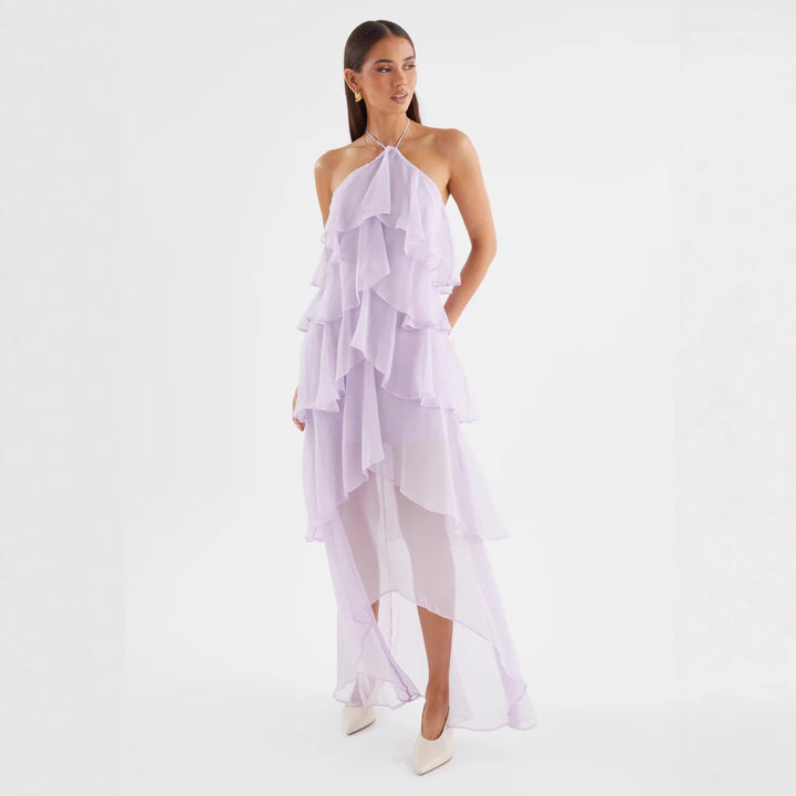 Women's Chiffon Maxi Dress with Multi-Layered Ruffle Details Lune London