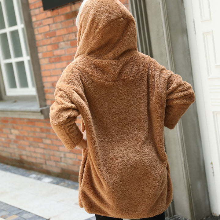 Ladies Oversized Cozy Plush Coat with Large Collar Amarae