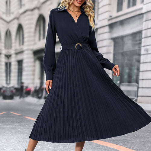 Amarae | Women's Pleated Midi Dress with Elegant Wrap Look and Waist Belt