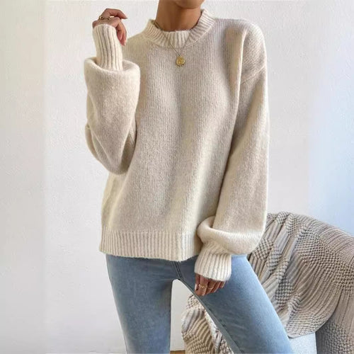 Loose knit sweater for women with high collar and textured design Amarae