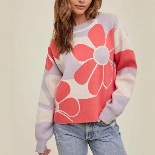 Casual knitted sweater for women with floral pattern Amarae