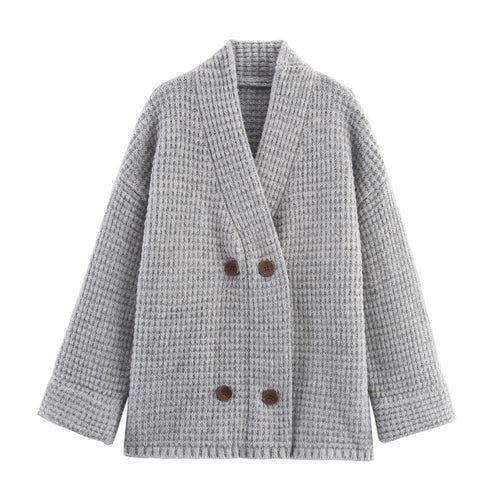 Knitted jacket for women with double-breasted and high collar Amarae