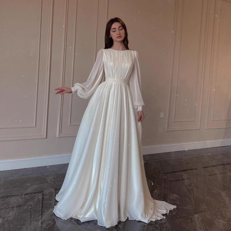 Lune London | Transparent White Wedding Dress Round Neck Long Sleeve Dress