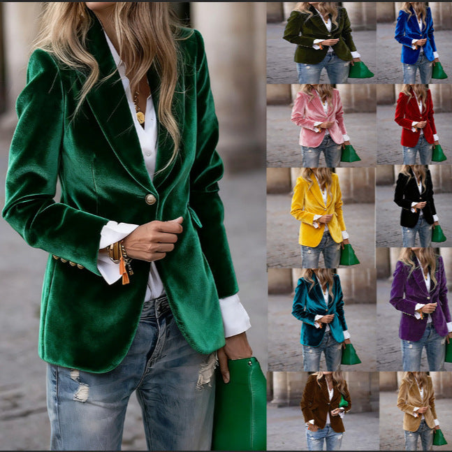 Ladies Elegant tailored velvet blazer with notch lapels and single-button Amarae