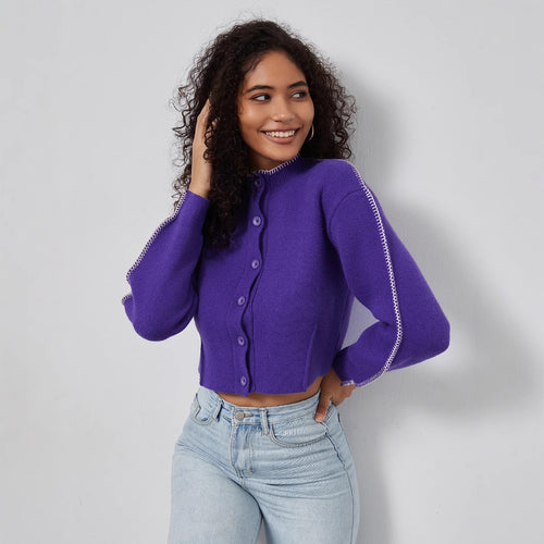 Cropped knitted jacket for women with decorative button details Amarae