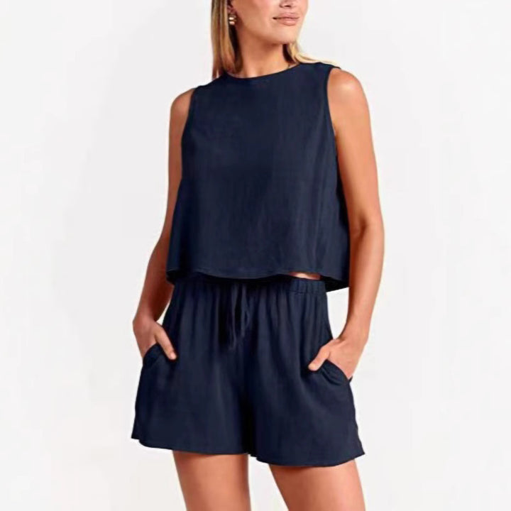 Ladies Relaxed Fitted Two-Piece Set Chic Shorts and Style
