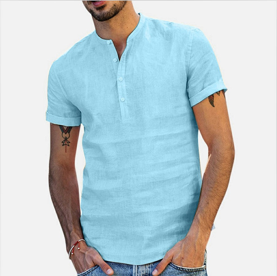 Casual short-sleeve shirt for men with stand-up collar and button placket Lune London