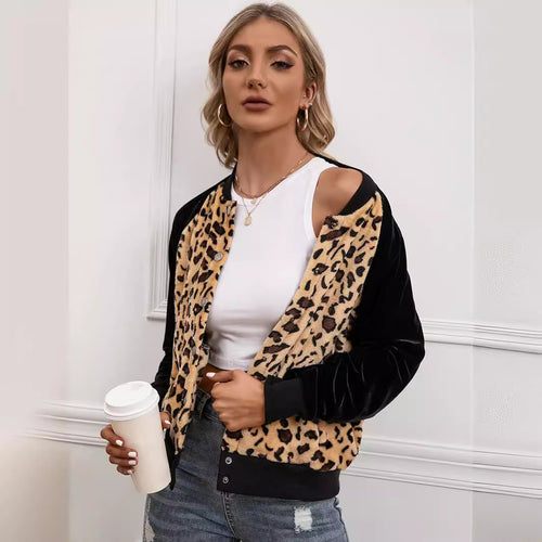 Elegant ladies bomber jacket with leopard print and velvet inserts Amarae