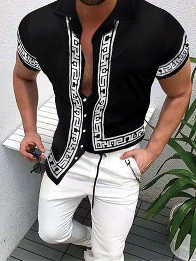 Amarae geometric short sleeve button-up shirt