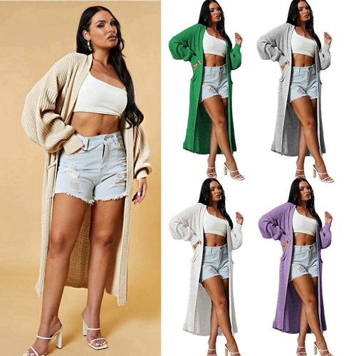 Cardigan long pour femmes en tricot avec design ouvert et poches pratiques Chic & Stil