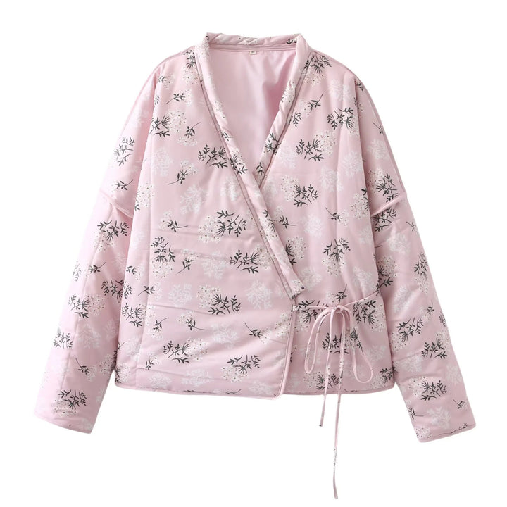 Quilted transition jacket for women with floral pattern and contrasting details Lune London