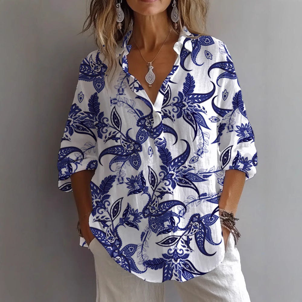 Casual blouse for women with floral print and button placket Lune London