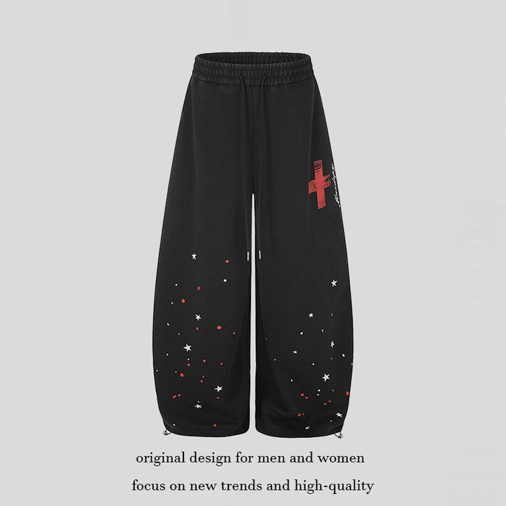Women's Extra Wide Palazzo Sweatpants with Drawstring Waist, Star Print & Adjustable Balloon Hem Amarae