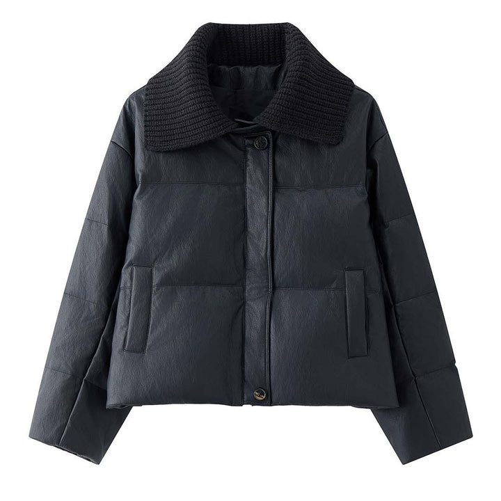 Women's Padded Leather-Look Jacket with Knitted Collar Amarae