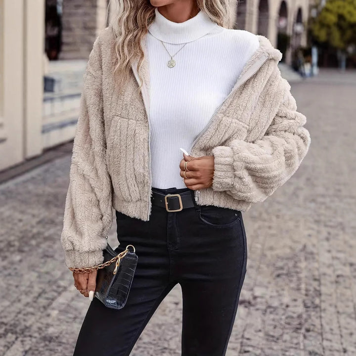 Women soft and stylish fleece jacket with high collar Lune London