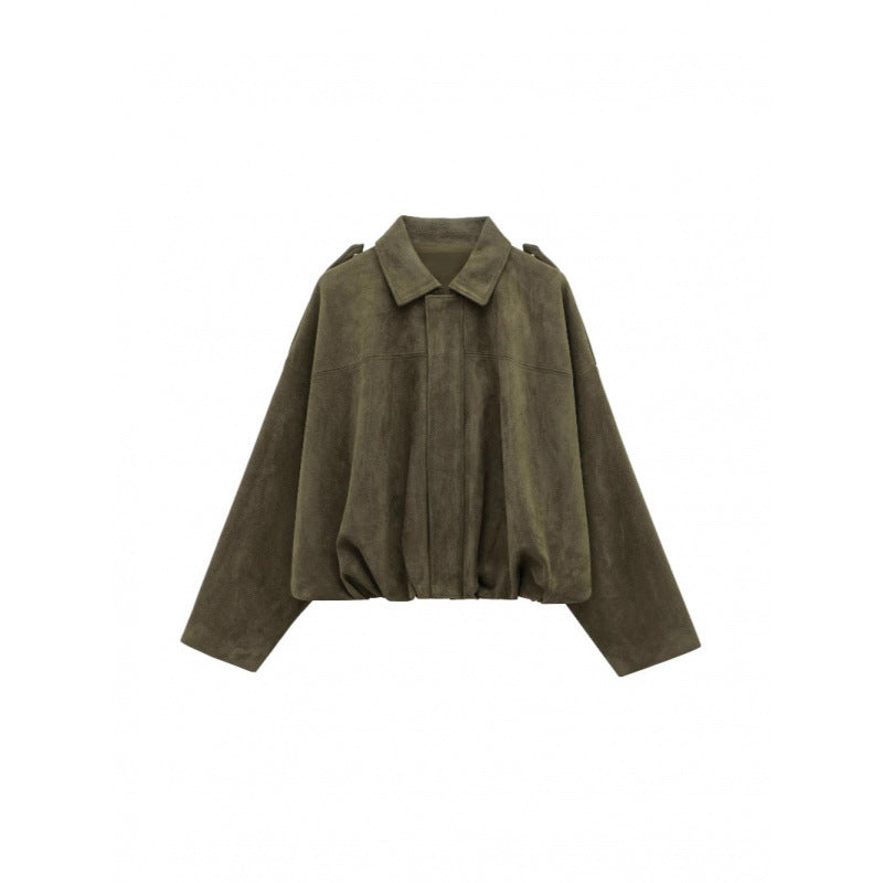 Trendy oversized jacket for women with hidden belt and chic shoulder details