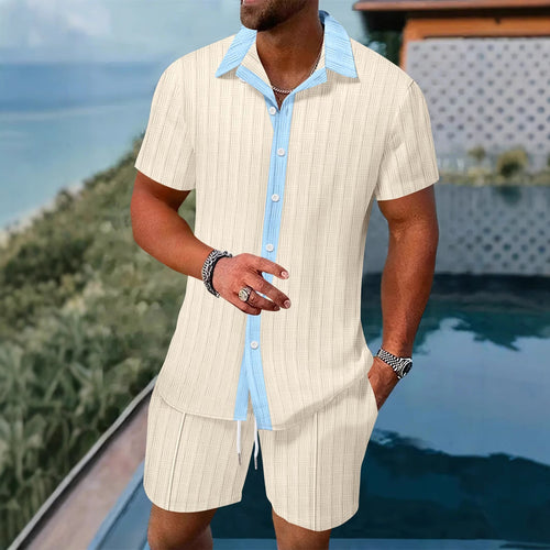 Leisure shirt for men with button placket and set of shorts Amarae