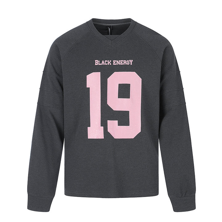 Women’s Oversize Sweatshirt with V-Neck, Raglan Sleeves and Typographic Front Print Amarae