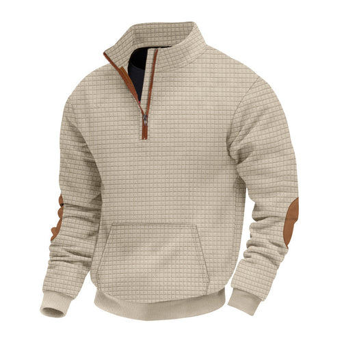 Sporty fleece pullover for men with half-zip and stylish elbow patches Amarae