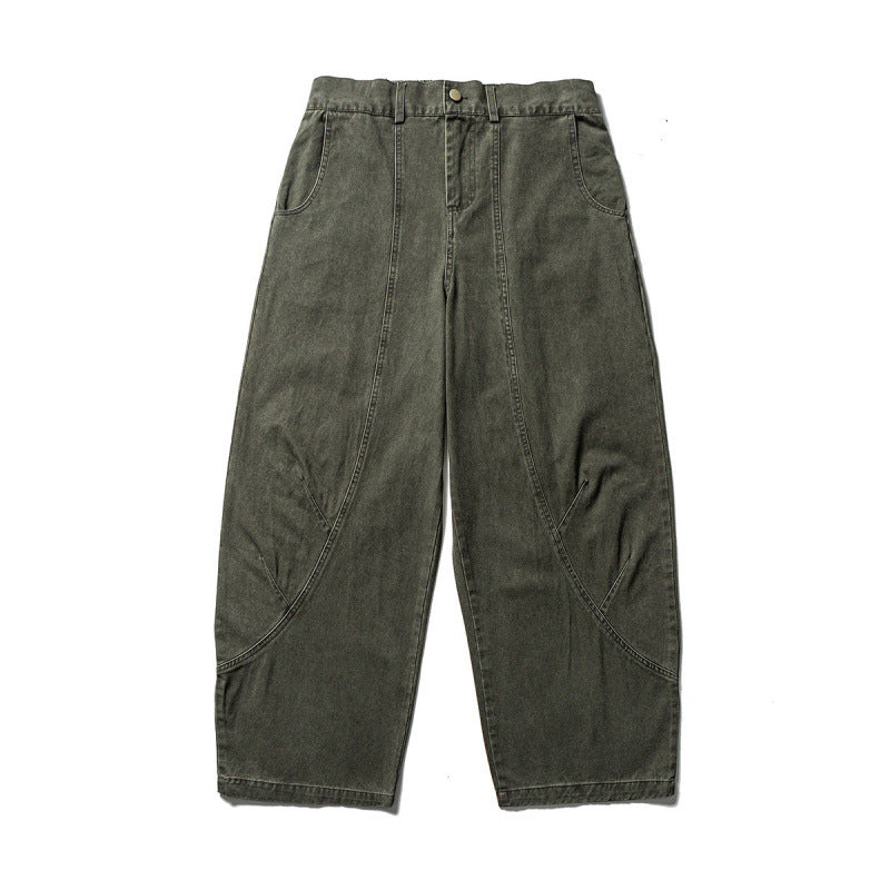 Men's Loose Workwear Pants with Elastic Waistband and Curved Seam Panels Amarae
