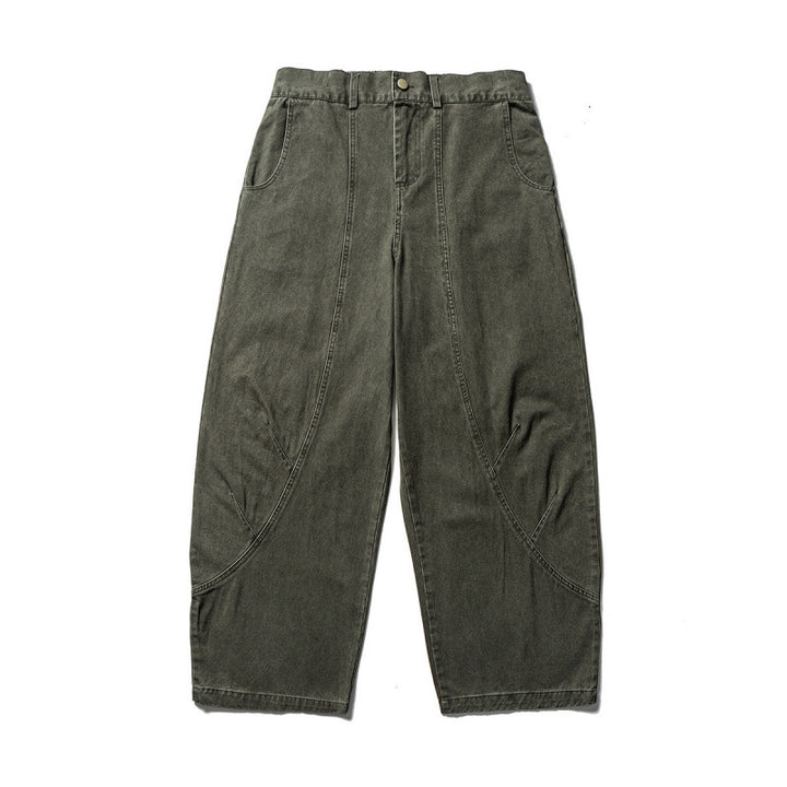 Men's Loose Workwear Pants with Elastic Waistband and Curved Seam Panels Amarae