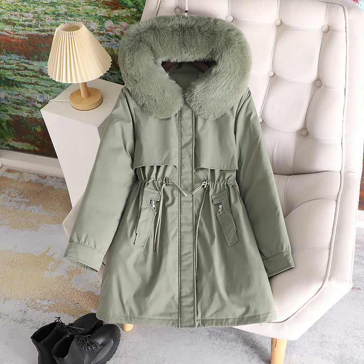 Fashionable women's winter coat with removable faux fur collar and practical pockets Lune London