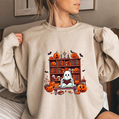 Sweat-shirt femme avec motif automnal effrayant et manches bouffantes décontractées Chic & Stil