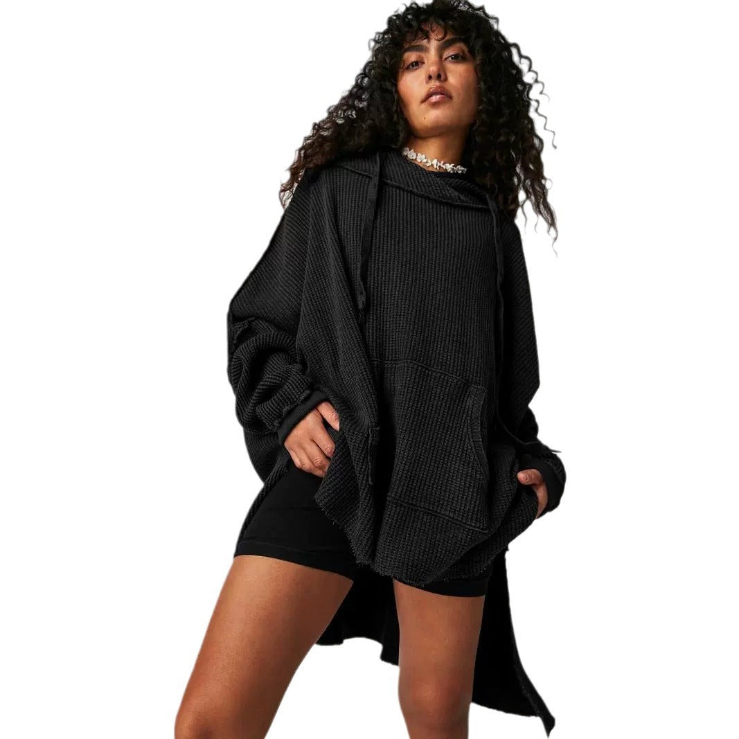Ladies Oversized Waffle Hoodie with Kangaroo Pocket Lune London
