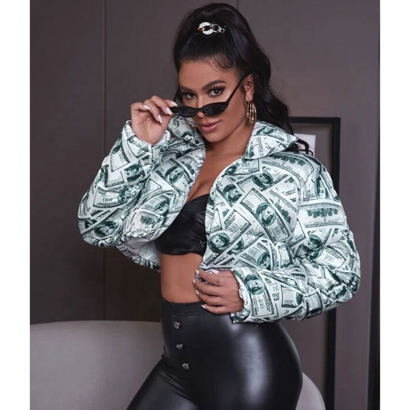 Trendy cropped quilted jacket for women with Dollar Amarae design
