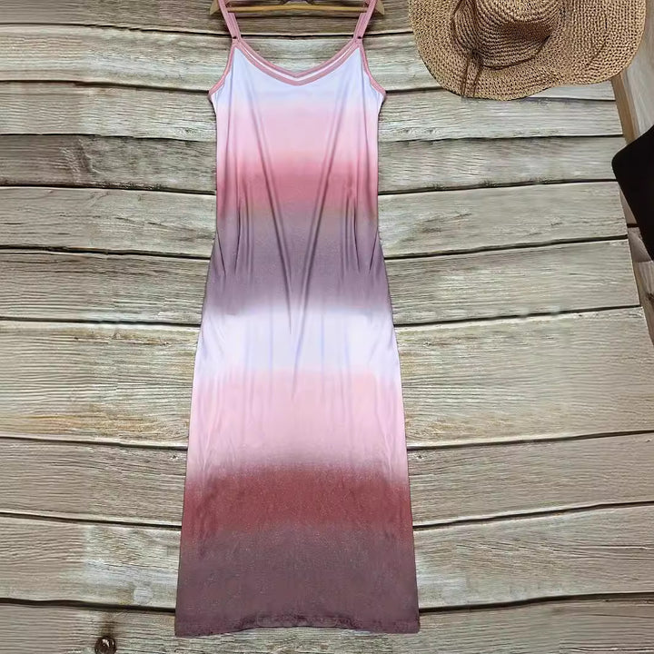Maxi dress for women with sporty V-neck and trendy gradient color Lune London