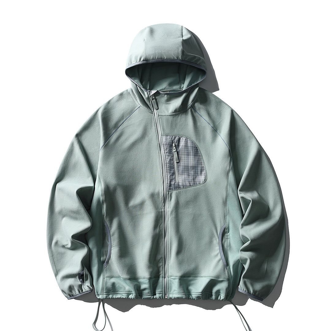 Unisex Lightweight Tech-Fleece Hoodie Jacket with Front Zip, Chest Zip Pocket and Drawstring Hem Amarae