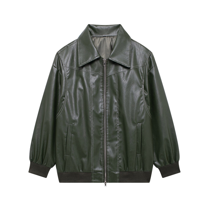 Ladies Trendy Faux Leather Jacket with Elastic Cuffs and Practical Pockets Lune London