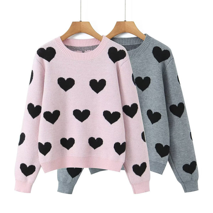 Women's heart intarsia sweater with round neck and relaxed fit Amarae