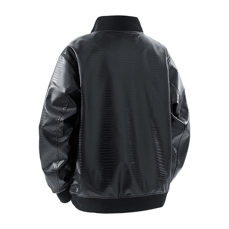 Men's faux leather bomber jacket with textured design and practical pockets Lune London