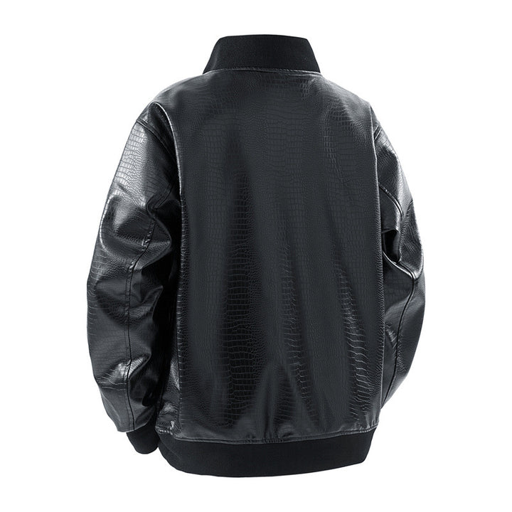 Men's faux leather bomber jacket with textured design and practical pockets Lune London