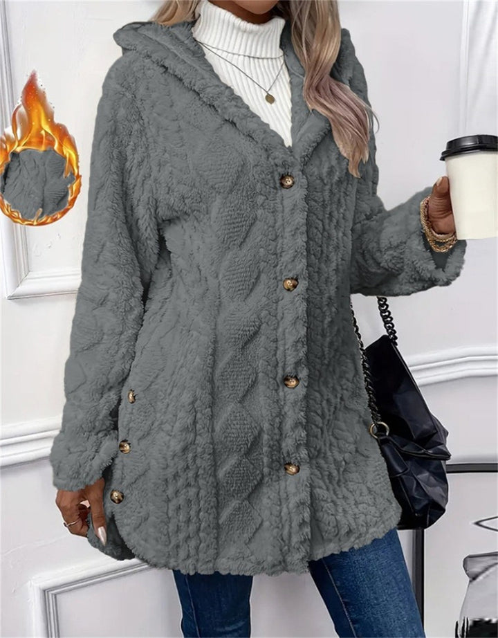 Ladies Cozy Teddy Jacket with Button Closure Amarae