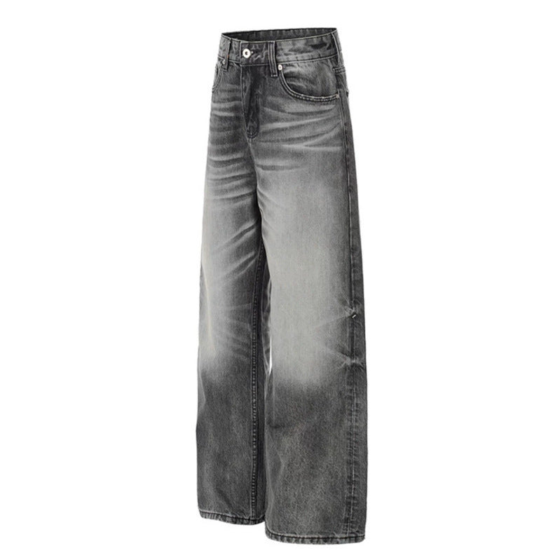 Ladies High-Waisted Wide-Leg Denim Pants with Used-Fade Effect Amarae
