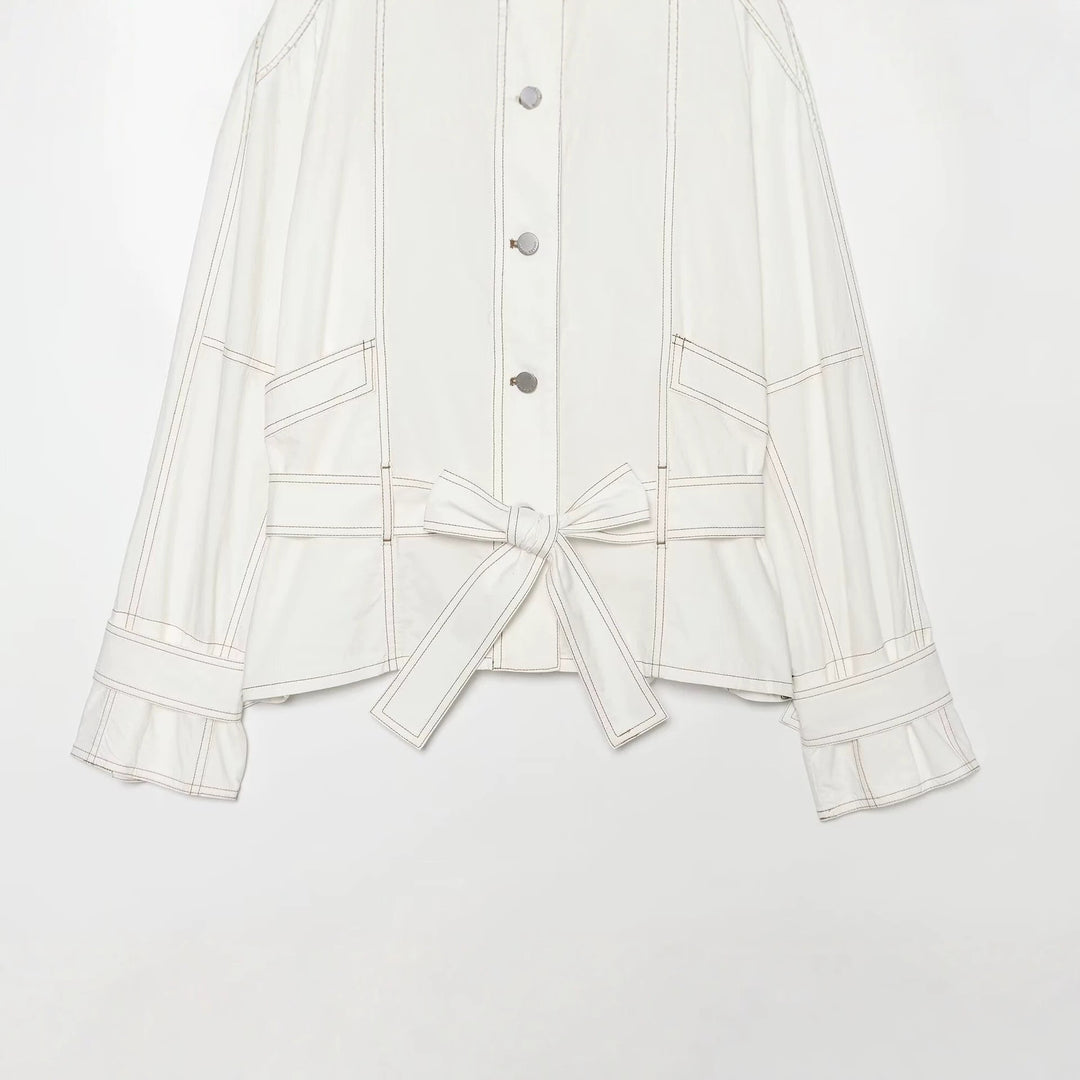 Women's Cropped Parka Jacket with high funnel collar, flap pockets and tie belt Amarae