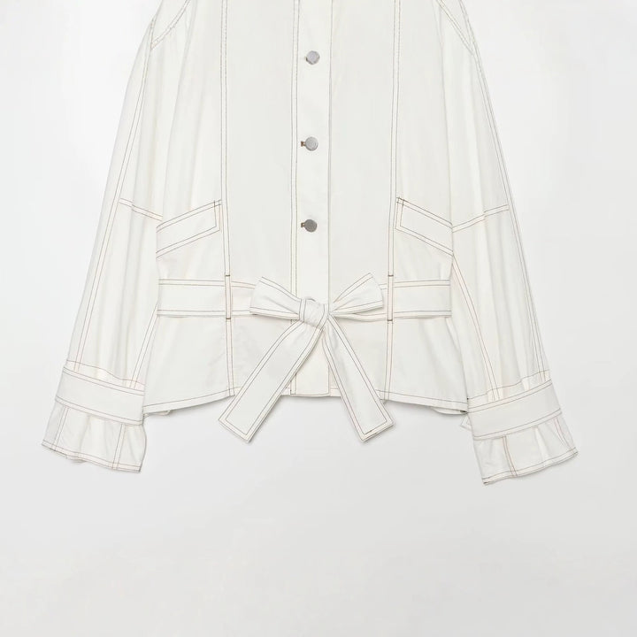 Women's Cropped Parka Jacket with high funnel collar, flap pockets and tie belt Amarae