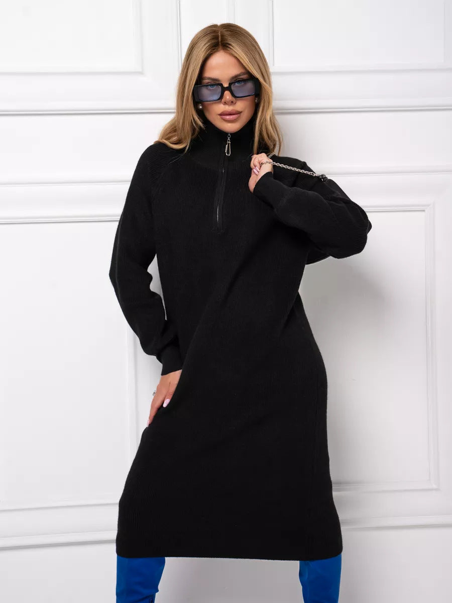 Knit dress for women with high collar and zipper Lune London