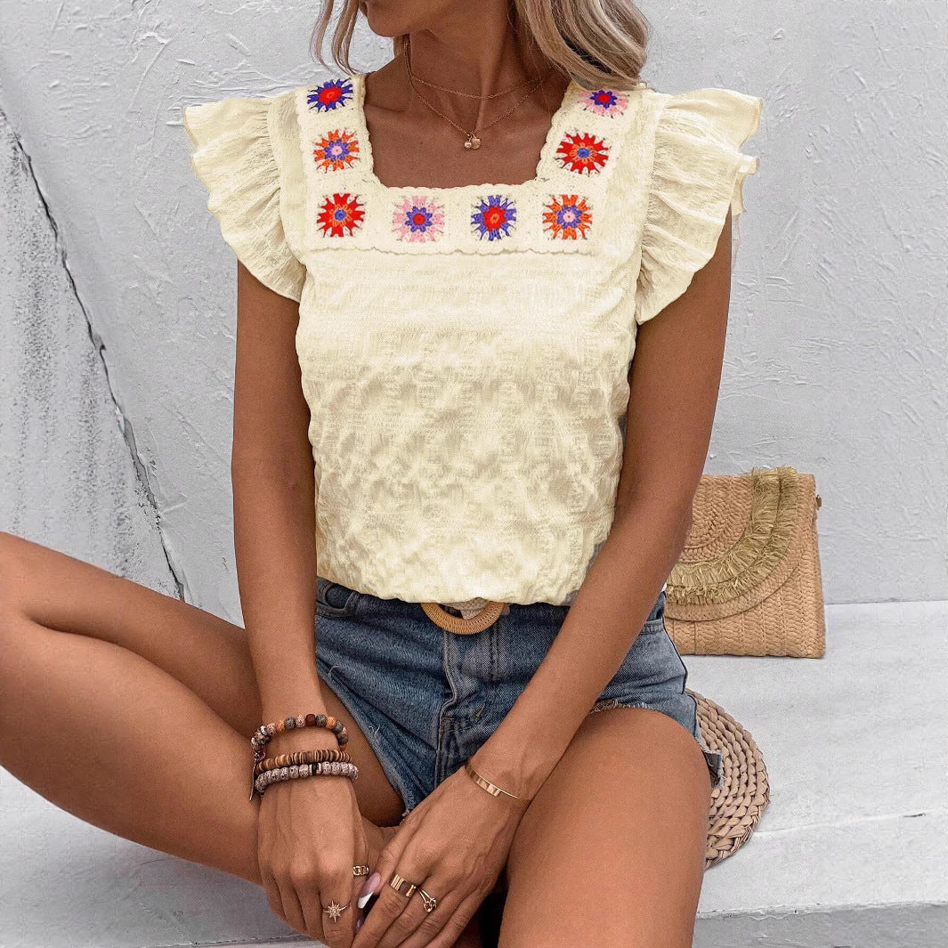 Women Embroidered Ruffle Blouse Lune London