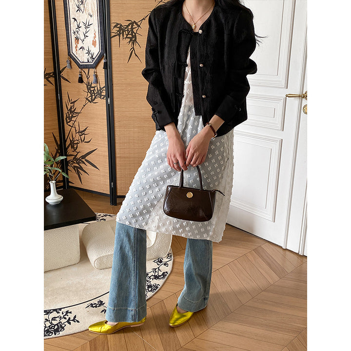 Ladies elegant velvet blouse with high button placket Chic & Stil
