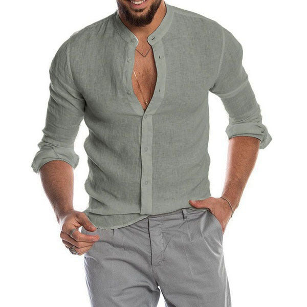 Linen shirt for men with a modern Henley collar and a Lune London structure
