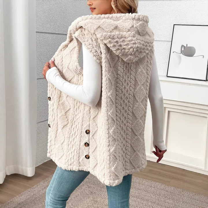 Fleece vest for women with hood and button closure Amarae