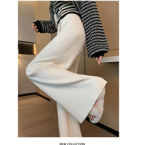 Pantalons de loisirs taille haute pour femmes avec coupe large et texture côtelée Chic & Stil