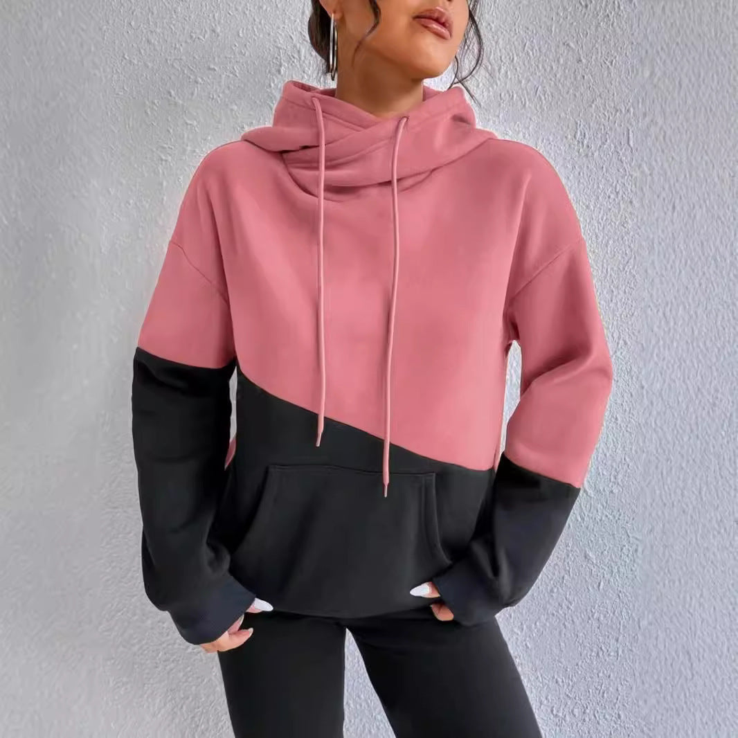 Ladies comfortable hoodie with asymmetrical color block design Lune London